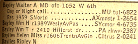 excerpt of the phone listings for Walter Bayley