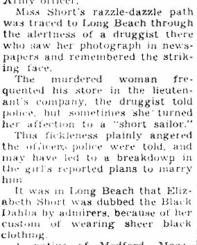 clipping on why Elizabeth Short was called the Black Dahlia